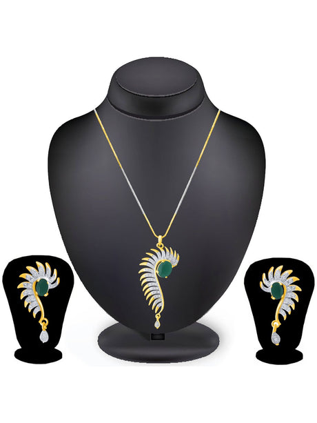 Green Elegant Earring And Pendant Set For Women