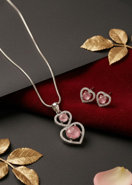 Pink Stoned Pendant Set For Women