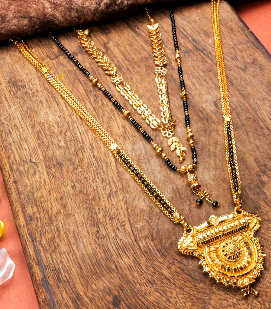Mekkna Presents Traditional Gold Plated Combo of 3 Mangalsutra for Women | Buy This Jewellery set Online from Mekkna