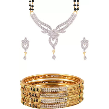 Gold Plated Mangalsutra with Earrings and Bangles for Women | Buy This Jewellery Online from Mekkna