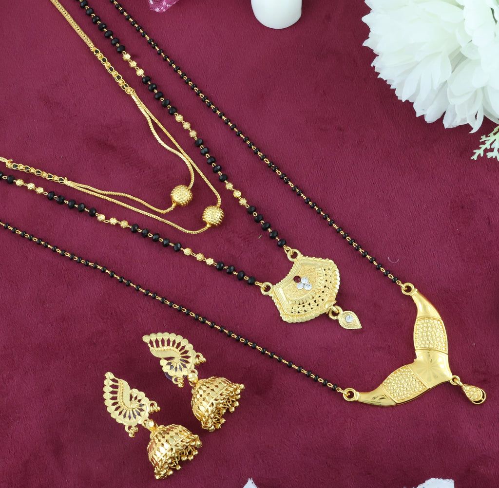 Mekkna Women's Pride Traditional Alloy Gold Plated Combo of Mangalsutra with Earrings | Buy This Combo set Online from Mekkna