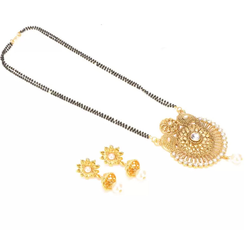 Gold Plated Mangalsutra with Earrings for Women | Buy This Mangalsutra with Earrings Online from Mekkna