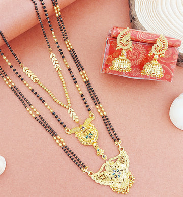 Gold Plated mangalsutra Combo For Women | Buy This Mangalsutra set Online from Mekkna