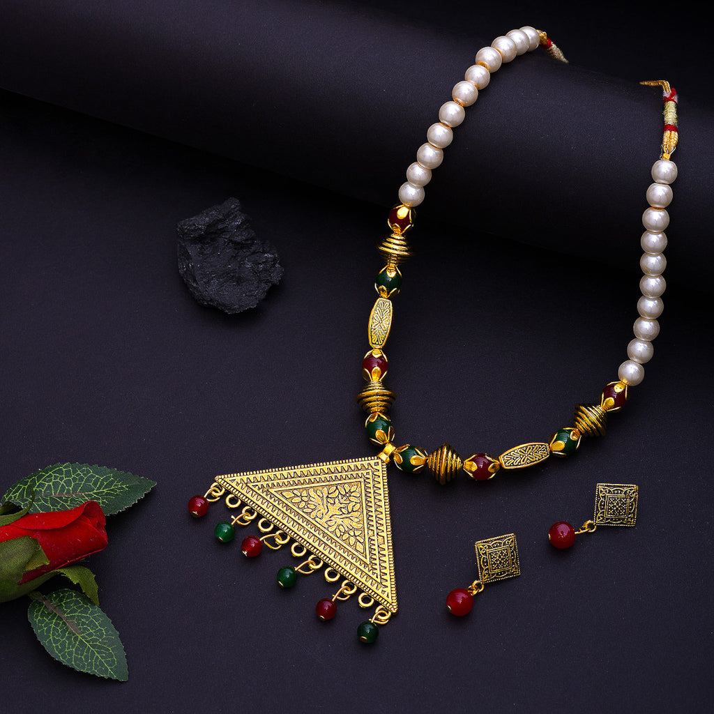 Tarditional Designed by Handcrafted Necklace with Earrings for Women | Buy This Jewellery set Online from Mekkna
