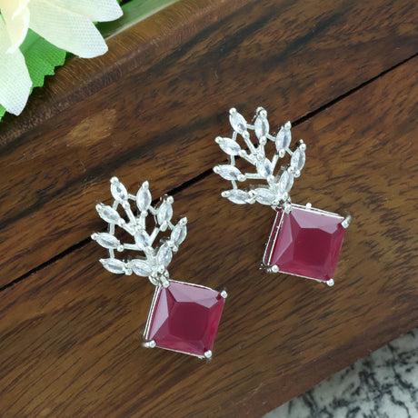 Mekkna Stone Earrings in Silver - Handcrafted statement earrings