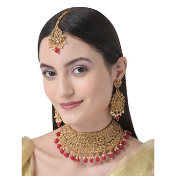 Necklace with Earrings and Maang-Tika for Women | Buy Jewellery set Online from Mekkna