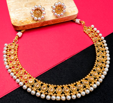 Mekkna Women's Pride Traditional Gold Plated Necklace with Earrings | Buy This Jewellery Online from Mekkna