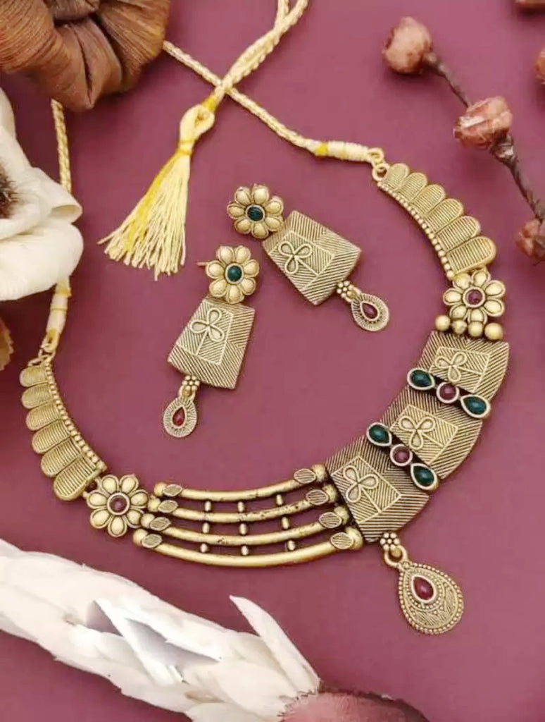 Mekkna Women's Pride Gold Plated Necklace with Earrings | Buy Jewellery online from Mekkna.