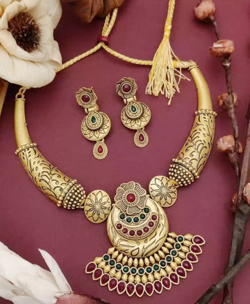 Mekkna Women's Pride Gold Plated Necklace with Earrings | Buy Jewellery Online from Mekkna.