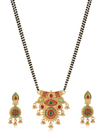 Mekkna Women's Pride Traditional Gold Plated Mangalsutra with Earrings | Buy This Jewellery Online from Mekkna