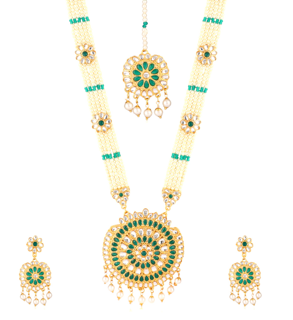 Mekkna Women's Pride Traditional Gold Plated Rani-Haar with Earrings | Buy This Jewellery Online from Mekkna