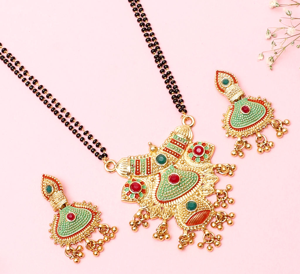 Traditional Gold Plated Mangalsutra with Earrings | Buy This Jewellery set Online from Mekkna