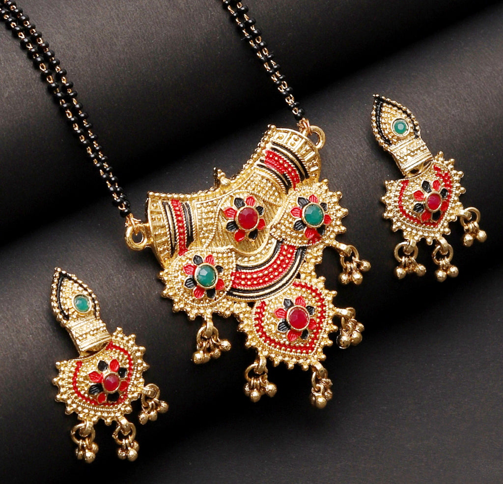 Mekkna Women's Pride Traditional Gold Plated Mangalsutra with Earrings | Buy This Jewellery Online from Mekkna.