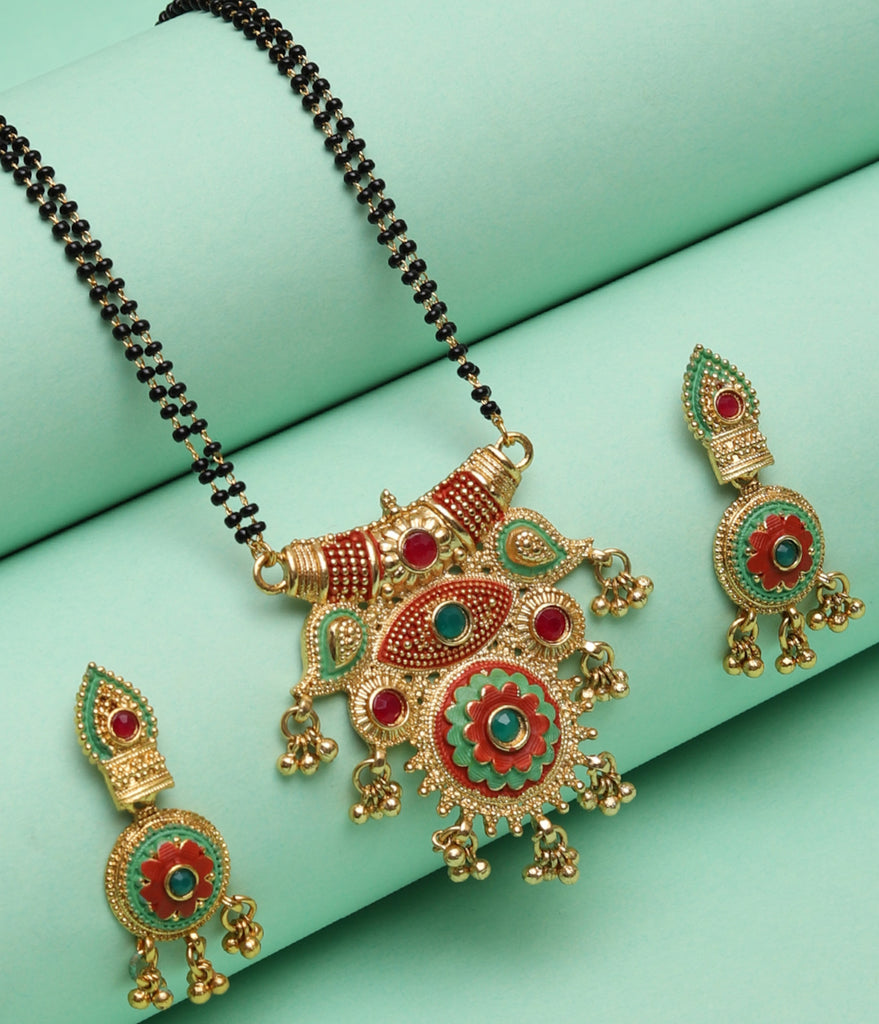  Traditional Gold Plated Mangalsutra with Earrings | Buy This Jewellery set Online from Mekkna