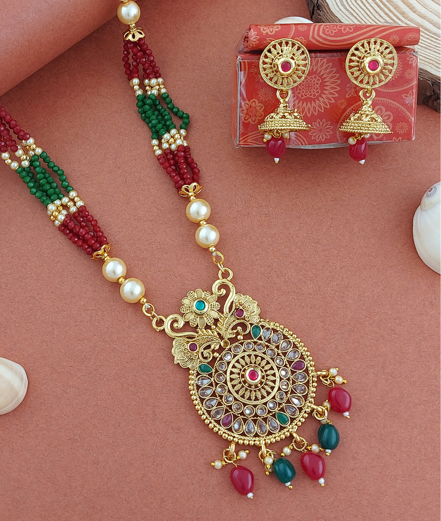 Traditional Gold Plated Necklace with Earrings | Buy This Jewellery set Online from Mekkna