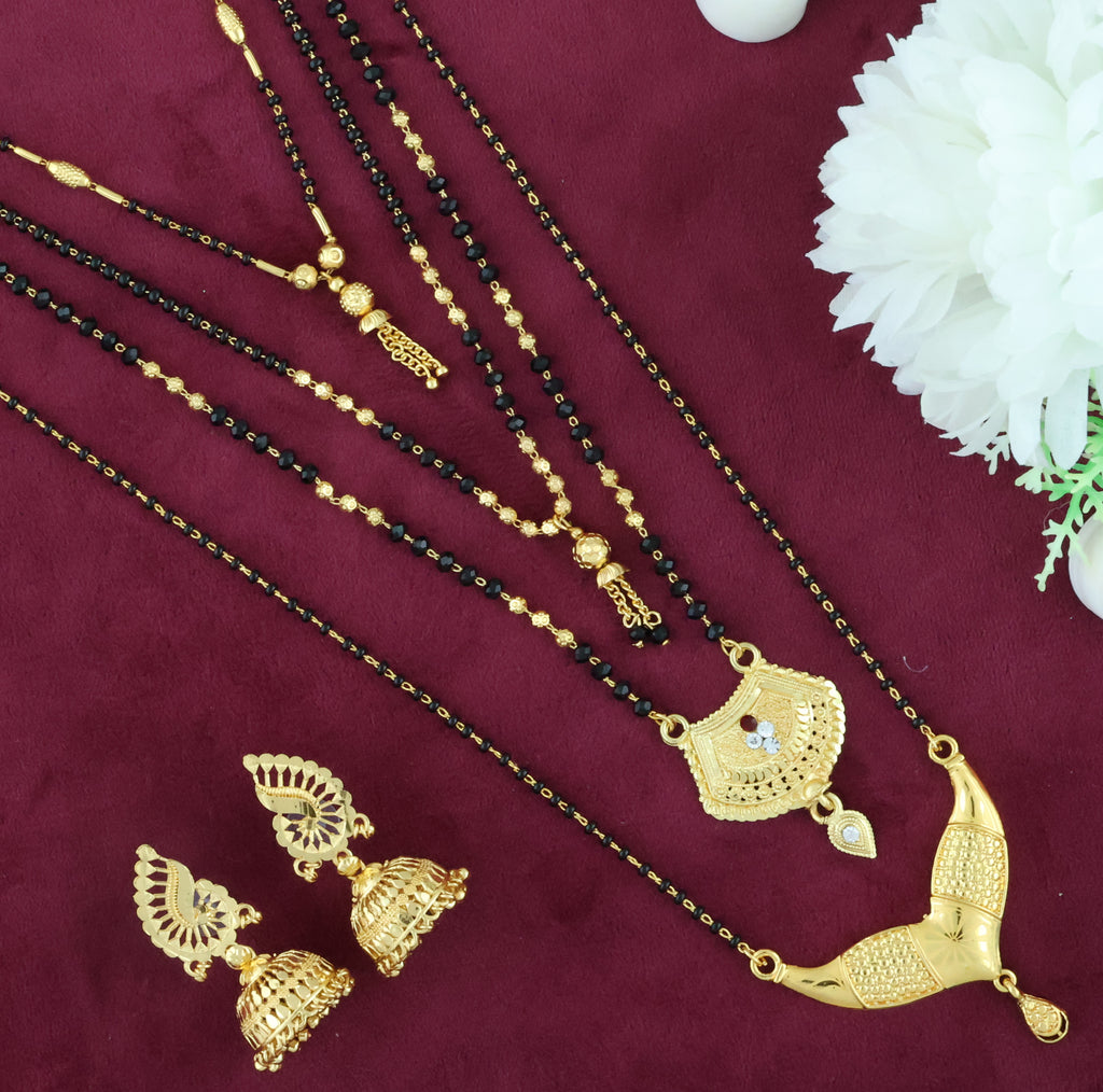 Mekkna Women's Pride Traditional Alloy Gold Plated Combo of Mangalsutra with Earrings | Buy This Combo Online from Mekkna