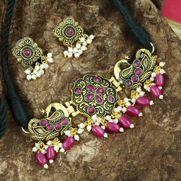 Mekkna Women's Pride Gold Plated Traditional Choker with Earrings for women | Buy This Choker set Online from Mekkna