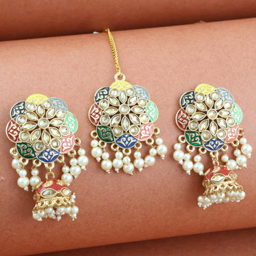 Mekkna Women's Pride Traditional Gold Plated Earrings with Maang-Tika | Buy This Earrings set Online from Mekkna