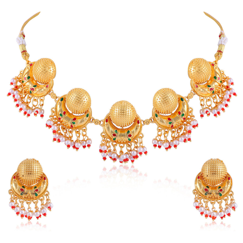 Best Gold Plated Traditional Designed by Handcrafted Necklace with Earrings for Women | Buy This Necklace Online from Mekkna