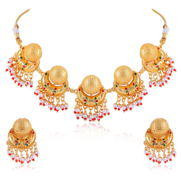 Best Gold Plated Traditional Designed by Handcrafted Necklace with Earrings for Women | Buy This Necklace Online from Mekkna