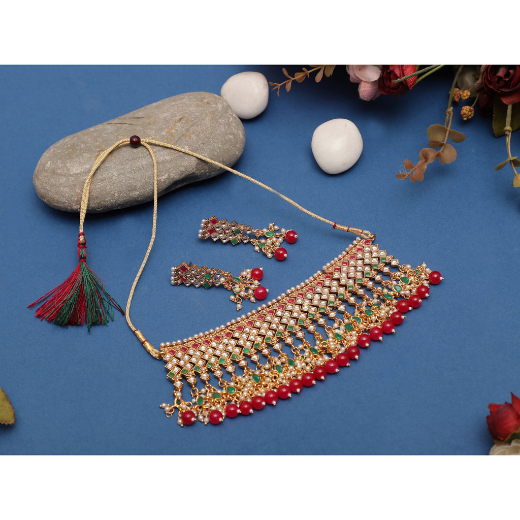 Traditional Designed by Handcrafted Necklace with Earrings for Women | Buy This Jewellery set Online from Mekkna