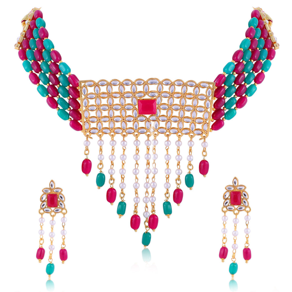 Best Traditional Handcrafted Designed by Mekkna Multicolor Necklace set for Women | Buy This Necklace with Earrings Online from Mekkna