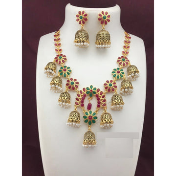 Traditional Designed by Handcrafted Gold Plated Multicolor Necklace with Earrings for Women | Buy This Necklace Online from Mekkna