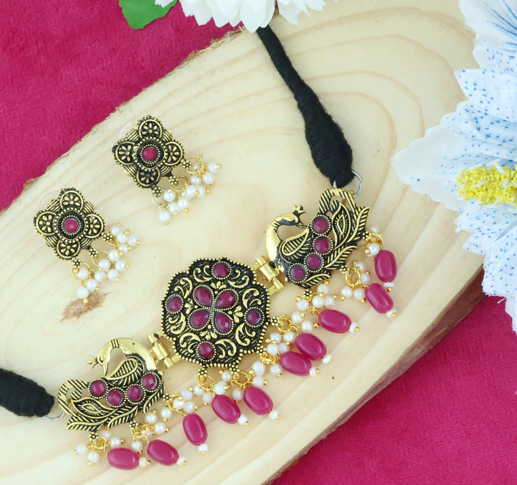 Mekkna Women's Pride Gold Plated Traditional Choker with Earrings | Buy This Choker set Online from Mekkna